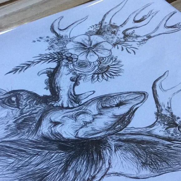 Artisan print artwork deer floral whimsical Mother Nature cabin farmer’s market - Picture 2 of 6